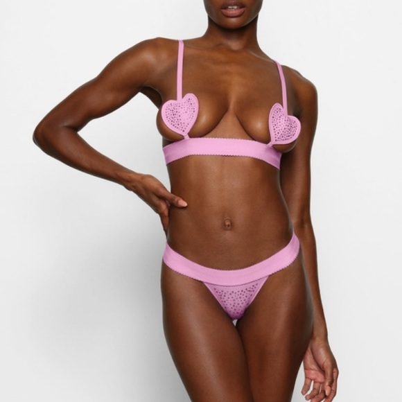 SKIMS Intimate Jelly Sheer Pink Heart Rhinestone Bralette Lingerie Top NWT - Picture 4 of 5